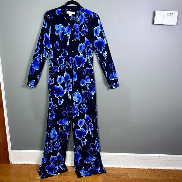 NWOT Michael Kors Navy and Blue Floral Stylish Women’s Size Medium Jumpsuit - Picture 1 of 13